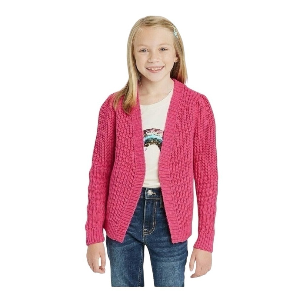 CAT & JACK-PINK OPEN FRONT SWEATER-SIZE 6/6x